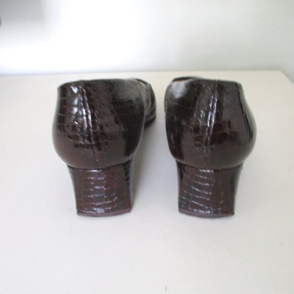 Etienne Aigner Womens Brown Snake Patent Leather Loafer w/1.5" Block Heel - 8M - Picture 8 of 9